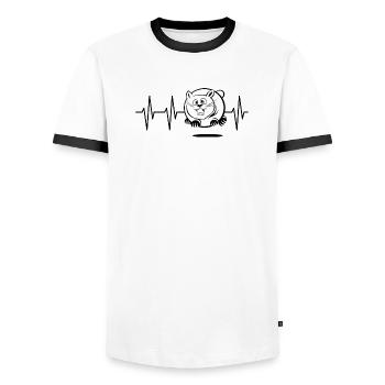 Puls dicke katze fliegen Katzen Sprung Herzschlag - Männer Kontrast-T-Shirt - Weiß/Schwarz - Vorne - AI Model Female 172 light (172cm) & AI Model Male 178 dark (178cm)