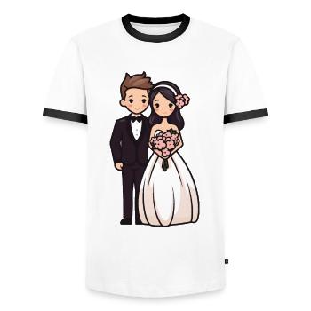 Bride Groom Newlyweds Wedding - Men's Ringer Shirt - white/black - Front - AI Model Female 172 light (172cm) & AI Model Male 178 dark (178cm)