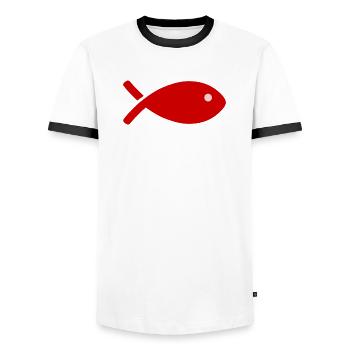 FISCH - Männer Kontrast-T-Shirt - Weiß/Schwarz - Vorne - AI Model Female 172 light (172cm) & AI Model Male 178 dark (178cm)
