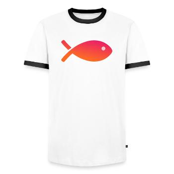 FISH. APRIL FOOL - Men's Ringer Shirt - white/black - Front - AI Model Female 172 light (172cm) & AI Model Male 178 dark (178cm)