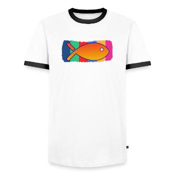 FISCH. SARDINE. FISCH. APRILSCHERZ. MEER - Männer Kontrast-T-Shirt - Weiß/Schwarz - Vorne - AI Model Female 172 light (172cm) & AI Model Male 178 dark (178cm)