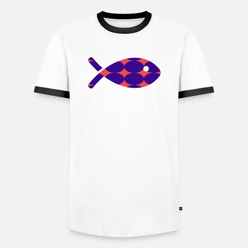FISCH - Männer Kontrast-T-Shirt - Weiß/Schwarz