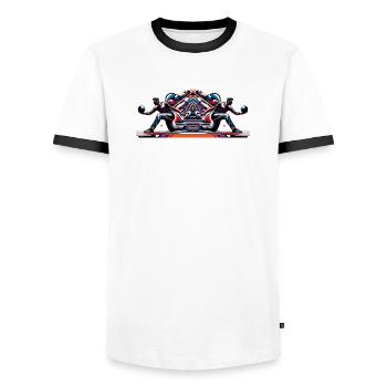 Dynamische, farbenfrohe Bowler in Aktion - Männer Kontrast-T-Shirt - Weiß/Schwarz - Vorne - AI Model Female 172 light (172cm) & AI Model Male 178 dark (178cm)