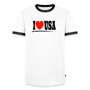 J’aime les États-Unis - T-shirt contrasté Homme - blanc/noir - Devant - AI Model Female 172 light (172cm) & AI Model Male 178 dark (178cm)