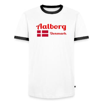 Aalborg Dänemark - Stilvolle Drucke - Männer Kontrast-T-Shirt - Weiß/Schwarz - Vorne - AI Model Female 172 light (172cm) & AI Model Male 178 dark (178cm)