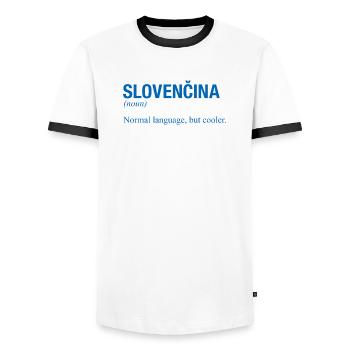 SLOVENCINA Slowakisch Slowakei - Männer Kontrast-T-Shirt - Weiß/Schwarz - Vorne - AI Model Female 172 light (172cm) & AI Model Male 178 dark (178cm)