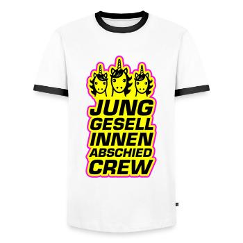 Junggesellinnenabschied Crew Einhorn Lustig - Männer Kontrast-T-Shirt - Weiß/Schwarz - Vorne - AI Model Female 172 light (172cm) & AI Model Male 178 dark (178cm)