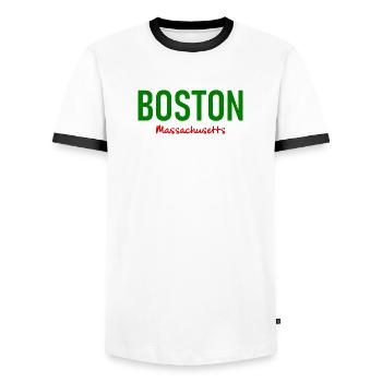 Boston - Massachusetts - USA - Amerika - America - Men's Ringer Shirt - white/black - Front - AI Model Female 172 light (172cm) & AI Model Male 178 dark (178cm)
