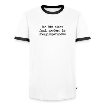 I'm not lazy, I'm in energy saving mode! - Men's Ringer Shirt - white/black - Front - AI Model Female 172 light (172cm) & AI Model Male 178 dark (178cm)