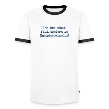 I'm not lazy, I'm in energy saving mode! - Men's Ringer Shirt - white/black - Front - AI Model Female 172 light (172cm) & AI Model Male 178 dark (178cm)
