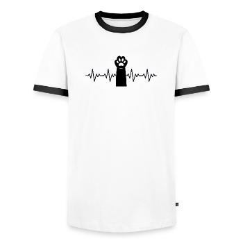 Katzenpfote EKG Herzschlag - Männer Kontrast-T-Shirt - Weiß/Schwarz - Vorne - AI Model Female 172 light (172cm) & AI Model Male 178 dark (178cm)