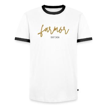 farmor est 2026 - Männer Kontrast-T-Shirt - Weiß/Schwarz - Vorne - AI Model Female 172 light (172cm) & AI Model Male 178 dark (178cm)
