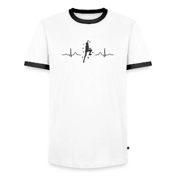 Boulderer heartbeat Bouldering Bouldering - Men's Ringer Shirt - white/black - Front - AI Model Female 172 light (172cm) & AI Model Male 178 dark (178cm)
