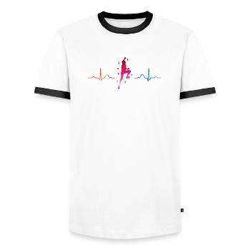 Boulderer heartbeat Bouldering Bouldering - Men's Ringer Shirt - white/black - Front - AI Model Female 172 light (172cm) & AI Model Male 178 dark (178cm)