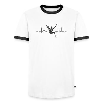 Boulderer heartbeat Bouldering Bouldering - Men's Ringer Shirt - white/black - Front - AI Model Female 172 light (172cm) & AI Model Male 178 dark (178cm)