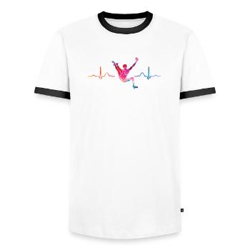 Boulderer heartbeat Bouldering Bouldering - Men's Ringer Shirt - white/black - Front - AI Model Female 172 light (172cm) & AI Model Male 178 dark (178cm)