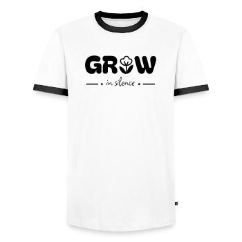 Grow in Silence - Men's Ringer Shirt - white/black - Front - AI Model Female 172 light (172cm) & AI Model Male 178 dark (178cm)