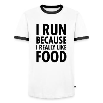 I Run Because I Really Like Food - T-shirt contrasté Homme - blanc/noir - Devant - AI Model Female 172 light (172cm) & AI Model Male 178 dark (178cm)