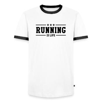 Laufen / Running / Jogging / Joggen / Marathon - Männer Kontrast-T-Shirt - Weiß/Schwarz - Vorne - AI Model Female 172 light (172cm) & AI Model Male 178 dark (178cm)