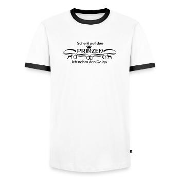 Scheiß auf den Prinzen...Ich nehm den Galgo - Männer Kontrast-T-Shirt - Weiß/Schwarz - Vorne - AI Model Female 172 light (172cm) & AI Model Male 178 dark (178cm)
