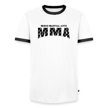 Arts martiaux mixtes MMA - T-shirt contrasté Homme - blanc/noir - Devant - AI Model Female 172 light (172cm) & AI Model Male 178 dark (178cm)