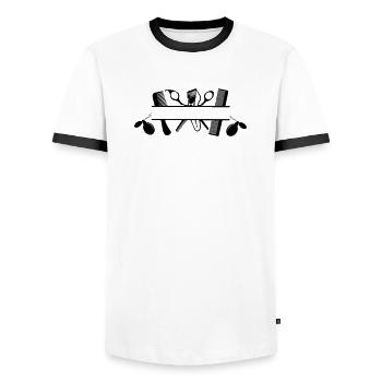 Hairdressers attributes nice smell - Men's Ringer Shirt - white/black - Front - AI Model Female 172 light (172cm) & AI Model Male 178 dark (178cm)