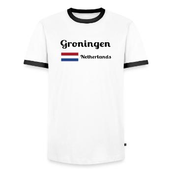 Groningen Netherlands- Stylish prints - Men's Ringer Shirt - white/black - Front - AI Model Female 172 light (172cm) & AI Model Male 178 dark (178cm)
