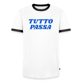 tutto passa - Men's Ringer Shirt - white/black - Front - AI Model Female 172 light (172cm) & AI Model Male 178 dark (178cm)