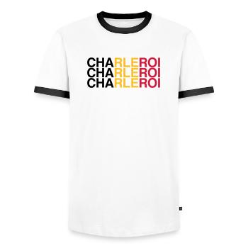 CHARLEROI Belgium Belgium Flag - Men's Ringer Shirt - white/black - Front - AI Model Female 172 light (172cm) & AI Model Male 178 dark (178cm)