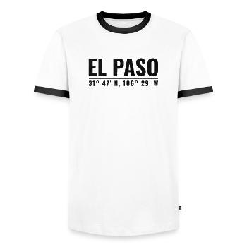 El Paso Vintage Koordinaten Shirt - Männer Kontrast-T-Shirt - Weiß/Schwarz - Vorne - AI Model Female 172 light (172cm) & AI Model Male 178 dark (178cm)