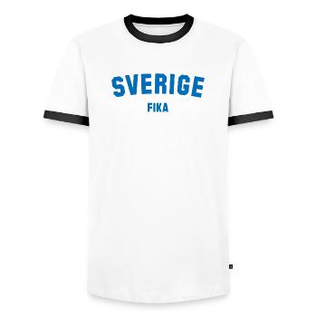 FIKA Suède Schweden - T-shirt contrasté Homme - blanc/noir - Devant - AI Model Female 172 light (172cm) & AI Model Male 178 dark (178cm)