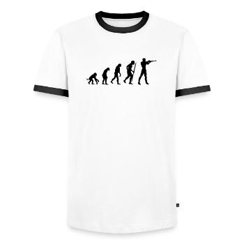 Evolution of shooting - Männer Kontrast-T-Shirt - Weiß/Schwarz - Vorne - AI Model Female 172 light (172cm) & AI Model Male 178 dark (178cm)