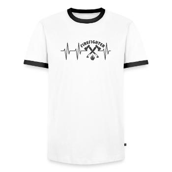 Logo du pompier icône du pompier icône de battement de cœur - T-shirt contrasté Homme - blanc/noir - Devant - AI Model Female 172 light (172cm) & AI Model Male 178 dark (178cm)