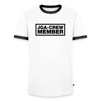 JGA Crew Member Element Top (JGA MC-Rocker-Design) - Männer Kontrast-T-Shirt - Weiß/Schwarz - Vorne - AI Model Female 172 light (172cm) & AI Model Male 178 dark (178cm)