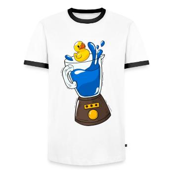 Blender Duck - Men's Ringer Shirt - white/black - Front - AI Model Female 172 light (172cm) & AI Model Male 178 dark (178cm)