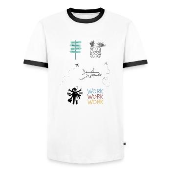 Arbeit vs. Urlaub - Männer Kontrast-T-Shirt - Weiß/Schwarz - Vorne - AI Model Female 172 light (172cm) & AI Model Male 178 dark (178cm)