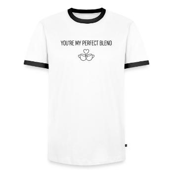 You're My Perfect Blend - Valentine Coffee Humor - Men's Ringer Shirt - white/black - Front - AI Model Female 172 light (172cm) & AI Model Male 178 dark (178cm)