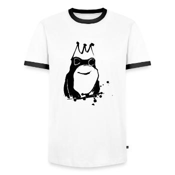 frog,black, illustration, stencil,frog prince - Men's Ringer Shirt - white/black - Front - AI Model Female 172 light (172cm) & AI Model Male 178 dark (178cm)
