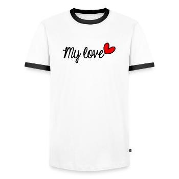 ICH LIEBE DICH. LIEBE. PAAR. GERADE VERHEIRATET. Junggesellinnenabschied - Männer Kontrast-T-Shirt - Weiß/Schwarz - Vorne - AI Model Female 172 light (172cm) & AI Model Male 178 dark (178cm)