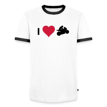 ilove_mybike - Männer Kontrast-T-Shirt - Weiß/Schwarz - Vorne - AI Model Female 172 light (172cm) & AI Model Male 178 dark (178cm)