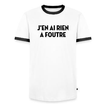 J'en ai rien à foutre / Humour / Drôle / Blague - T-shirt contrasté Homme - blanc/noir - Devant - AI Model Female 172 light (172cm) & AI Model Male 178 dark (178cm)