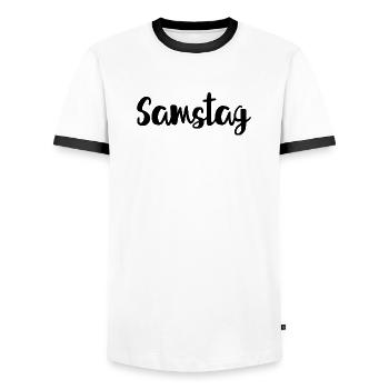 Samstag Wochenende Wochentag Woche - Männer Kontrast-T-Shirt - Weiß/Schwarz - Vorne - AI Model Female 172 light (172cm) & AI Model Male 178 dark (178cm)