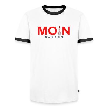 Moin Leuchtturm Campen, Nordsee, Deutschland - Männer Kontrast-T-Shirt - Weiß/Schwarz - Vorne - AI Model Female 172 light (172cm) & AI Model Male 178 dark (178cm)