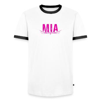 MIA decorated - Men's Ringer Shirt - white/black - Front - AI Model Female 172 light (172cm) & AI Model Male 178 dark (178cm)