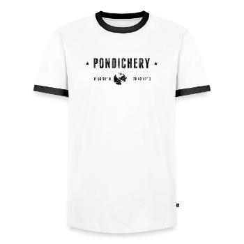 PONDICHERRY Stilisierte geografische Koordinaten - Männer Kontrast-T-Shirt - Weiß/Schwarz - Vorne - AI Model Female 172 light (172cm) & AI Model Male 178 dark (178cm)