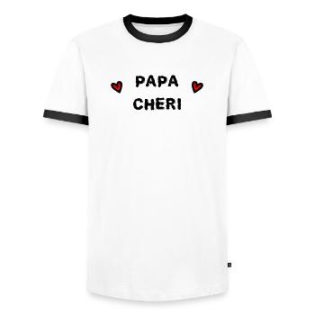 FROHER VATERTAG. PAPA. VATERTAG. VATER - Männer Kontrast-T-Shirt - Weiß/Schwarz - Vorne - AI Model Female 172 light (172cm) & AI Model Male 178 dark (178cm)