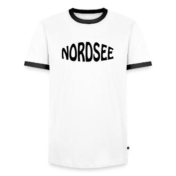 NORDSEE - Männer Kontrast-T-Shirt - Weiß/Schwarz - Vorne - AI Model Female 172 light (172cm) & AI Model Male 178 dark (178cm)