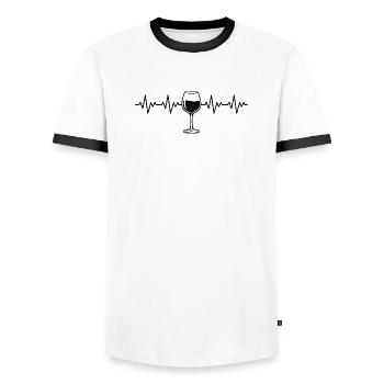 Wine glass, wine drinker, wine, red wine, ECG, heartbeat - Men's Ringer Shirt - white/black - Front - AI Model Female 172 light (172cm) & AI Model Male 178 dark (178cm)