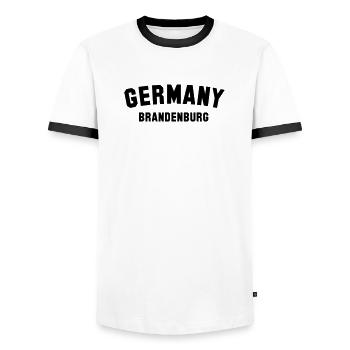 BRANDENBURG - Männer Kontrast-T-Shirt - Weiß/Schwarz - Vorne - AI Model Female 172 light (172cm) & AI Model Male 178 dark (178cm)