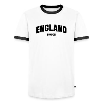 LONDON England - Men's Ringer Shirt - white/black - Front - AI Model Female 172 light (172cm) & AI Model Male 178 dark (178cm)